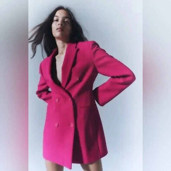 NWT ZARA Double Breasted Blazer Dress in Fuchsia - Picture 3 of 10